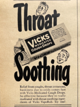 Vicks Vaporub Medicated Cough Drops Throat Soothing Vintage Print Ad 1948 - £9.91 GBP