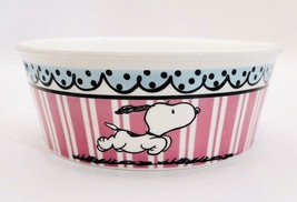 Running Snoopy Dog Dish Pet Food or Water Pink and Blue Stoneware Bowl - £11.65 GBP