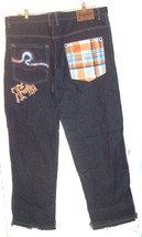 Raw Blue Denim Jeans Plaid Accents Contrast Stitching Jeans Sz 42 W x 34 L - $35.99