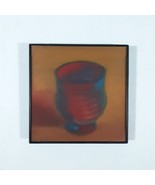 Ceramic Cup Art Painting 4x4 Blue Orange Panel Board Framed Acrylic Artwork - $55.10 CAD