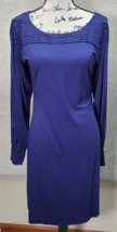 Banana Republic Sheath Dress Women Medium Blue Rayon Stretch Long Sleeve Pleated - £25.73 GBP
