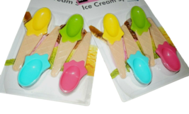 NEW Set 8 ICE CREAM SPOONS Plastic Yellow Green Blue Pink CONE SHAPED Su... - £15.61 GBP