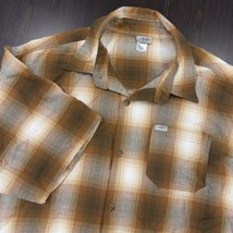 CalTop 3XL Mens Plaid Casual Button Up Short Sleeve Shirt Brown Tan - $30.99