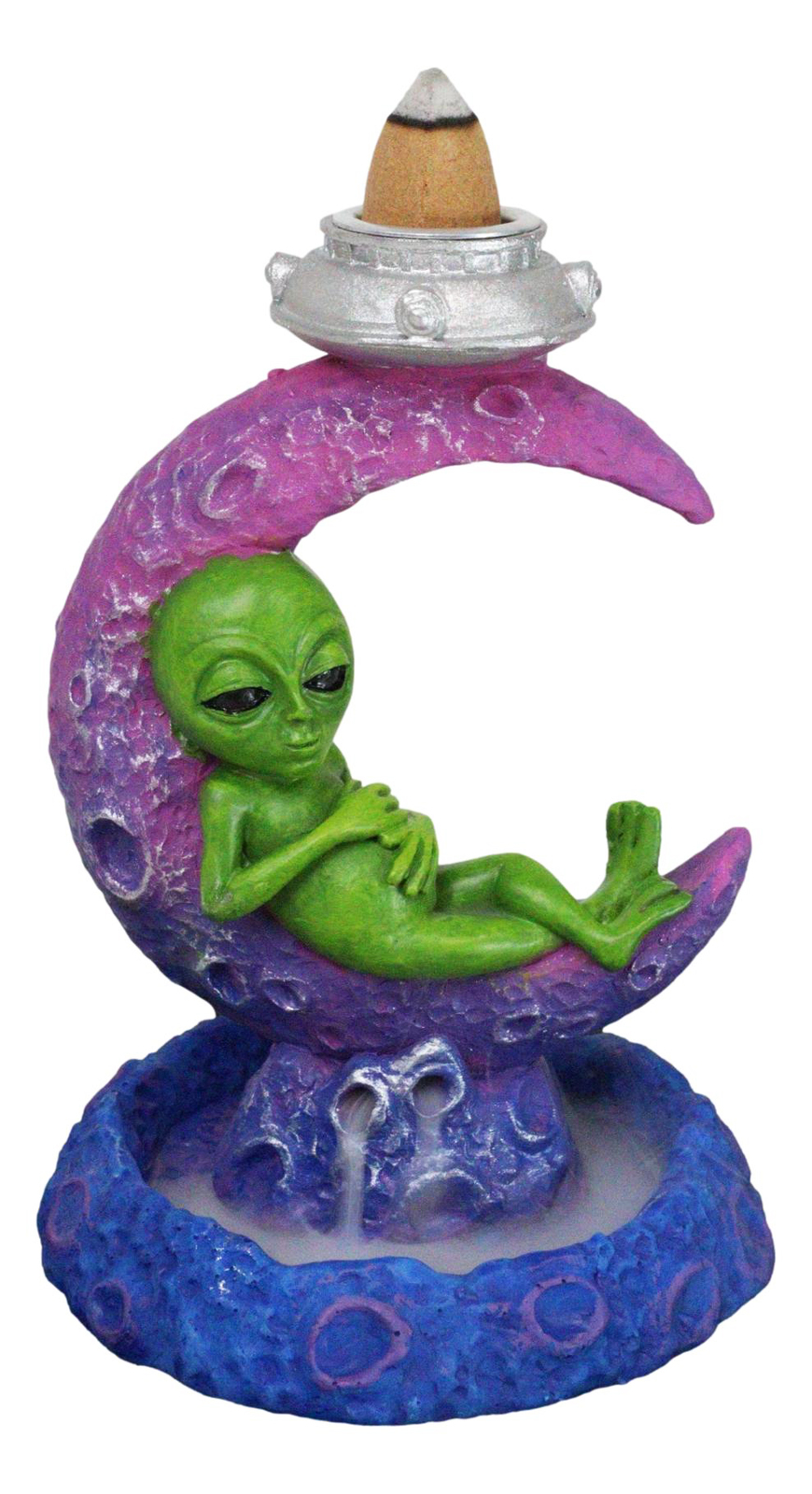 UFO Green Roswell Alien Sleeping On Crescent Crater Moon Backflow Incens... - $25.99