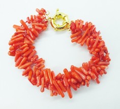 Coral Bracelet  !  Classic 3 strands of natural irregular orange coral bracelet  - £28.91 GBP