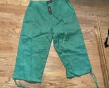 Men Women Linen Green Drawstring Pants Wide Leg Drop Crotch Cropped Trouser - $15.02