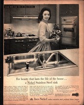 1960 Inco Nickel Vintage PRINT AD Stainless Steel Sink Kitchen Woman Flowers d9 - £21.70 GBP