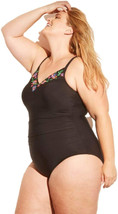 Aqua Green Ladies Plus Size Embroidery One Piece Swimsuit Black Size 20W - £22.84 GBP