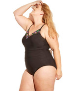 Aqua Green Ladies Plus Size Embroidery One Piece Swimsuit Black Size 20W - £22.79 GBP