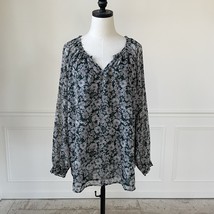 CAbi 3765 Womens Split Neck Green Gray Floral Peasant Blouse Top Long Sl... - $431.64 MXN