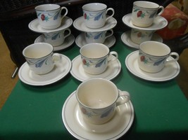Beautiful Lenox &quot;Poppies On Blue&quot; Chinastone Set Of 10 Cups &amp; Saucers - £53.36 GBP