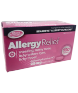 1 Bottle ALLERGY RELIEF DIPHENHYDRAMINE HCI 25MG Caplet, 100-ct In A Bottle - $12.11 CAD