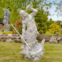 Zaer Ltd. Merman Garden Statue Holding Trident in Antique Bronze/Antique... - $899.95