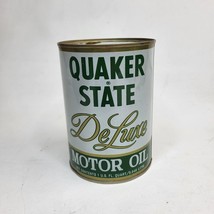 Vintage Antique Quaker State DeLuxe Metal Oil Can Tin Full 1 Quart Unopened - $13.74