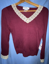 NEW Vintage JOSEPH A. QU&#39;EST-CE QUE C&#39;EST SILK?  Pullover Lace Trim Medi... - $25.96