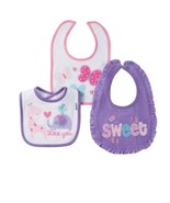 Gerber Baby Girl Terry Cloth Bibs, Qty 3, Butterflies, Dinosaur, Love an... - $9.95