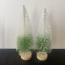 Green And White Ombre Christmas Trees Bottle Brush Sisal 8” Set Of 2 - $8.59