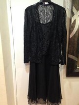 Mother of Bride Groom Wedding Black Lace Jacket dress formal Gown plus 2... - $98.99