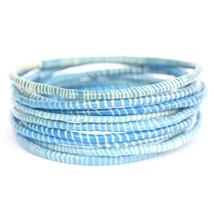 10 Light Blue with White Recycled Flip-Flop Bracelets Hand Made in Mali,... - £6.18 GBP