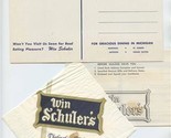 Win Schuler&#39;s Restaurant Michigan Menu / Mailer Order Form Napkin &amp; Post... - $37.62