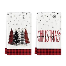 Black Red Buffalo Plaid Merry Christmas Kitchen Towels Dish Towels, 18X2... - £29.88 GBP