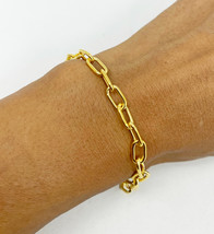 18K Gold Plated Long Rectangle Chain Bracelet, Unisex Solid 925 Silver Chain - £56.12 GBP+