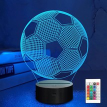 Lampeez Soccer Night Lights for Kids 3D Illusion Football Lights 16 LED Remote C - £11.73 GBP