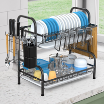 2-tier Compact Kitchen Dish Drying Rack Drainboard Set Large Rust-proof ... - $45.50