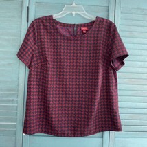Merona Blouse Shirt ~ Sz L ~ Black &amp; Red ~ Short Sleeve - £13.44 GBP