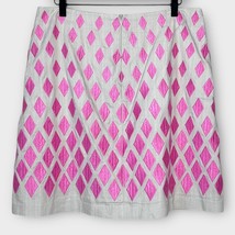 BODEN Tan &amp; Pink Embroidered Diamond Geometric A-Line Skirt with Pockets... - $35.00