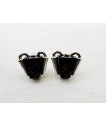 Vintage Cuff Links, Black and Purple Trapezoid Stone, Silver Tone Closure - $12.69