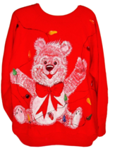 Vintage Christmas Sweatshirt Bear Lights Hand Painted Action USA XL Grannycore - £13.47 GBP