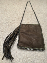 Inzi  Sparkly Olive Green Faux Suede Crossbody Bag With Gunmetal Strap - £26.99 GBP