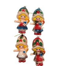 Holly Hobbie Set of 4 Plastic Blow Mold Christmas Ornaments Girl Holding Doll - £27.17 GBP