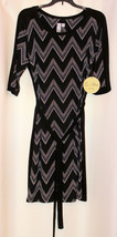 New $39 Emma &amp; Michele Black White Chevron Short Sleeve Elegant Dress Belt L - £6.32 GBP