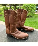 Vintage Brown Leather Steel Toe Work Cowboy Boots Sheplers Men&#39;s 12D USA... - £66.28 GBP