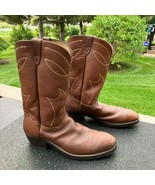 Vintage Brown Leather Steel Toe Work Cowboy Boots Sheplers Men&#39;s 12D USA... - $84.15