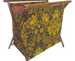 Vtg Folding Sewing Knitting Basket Brown Floral MCM  Stand up Yarn Bag C... - $19.75