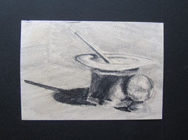 Vintage Outsider Art Pencil Sketch Of Magic Hat, Wand &amp; Crystal Ball - MYSTICAL! - £15.24 GBP