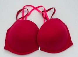 Victorias Secret Dream Angels Padded Demi Bra 34DD Cherry Red Strappy Un... - $17.63