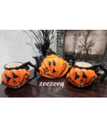 3PC Halloween Blue Sky Clayworks Pumpkin TEAPOT &amp; 2 COFFEE MUG Decor NEW - £67.05 GBP