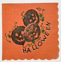 Vintage Halloween Crepe Paper Napkin Small Beverage Size 40s 50s Jol Pumpkin - £23.34 GBP