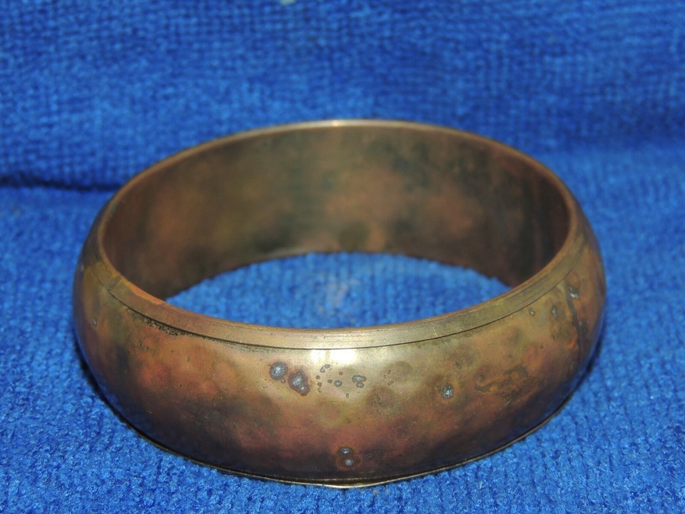 Hammered Copper Bracelet / Bangle 2.75" washed / plated pillow puffy vintage Item image 3