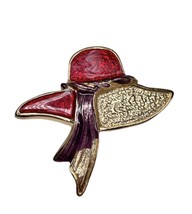 Vintage T&amp;T Stamped Hat/Hair Pin Accessory Red Hat Society Enamel &amp; Goldtone - £12.18 GBP