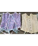 Lot 2 Lace Up Corsets Overbust Bustier Tops Purple Ivory Ruffle Ribbon C... - €28,42 EUR