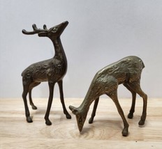 Vintage Pair of Solid Brass Deer Figurines Buck and Doe 5.5 inches MCM Reindeer  - £39.51 GBP
