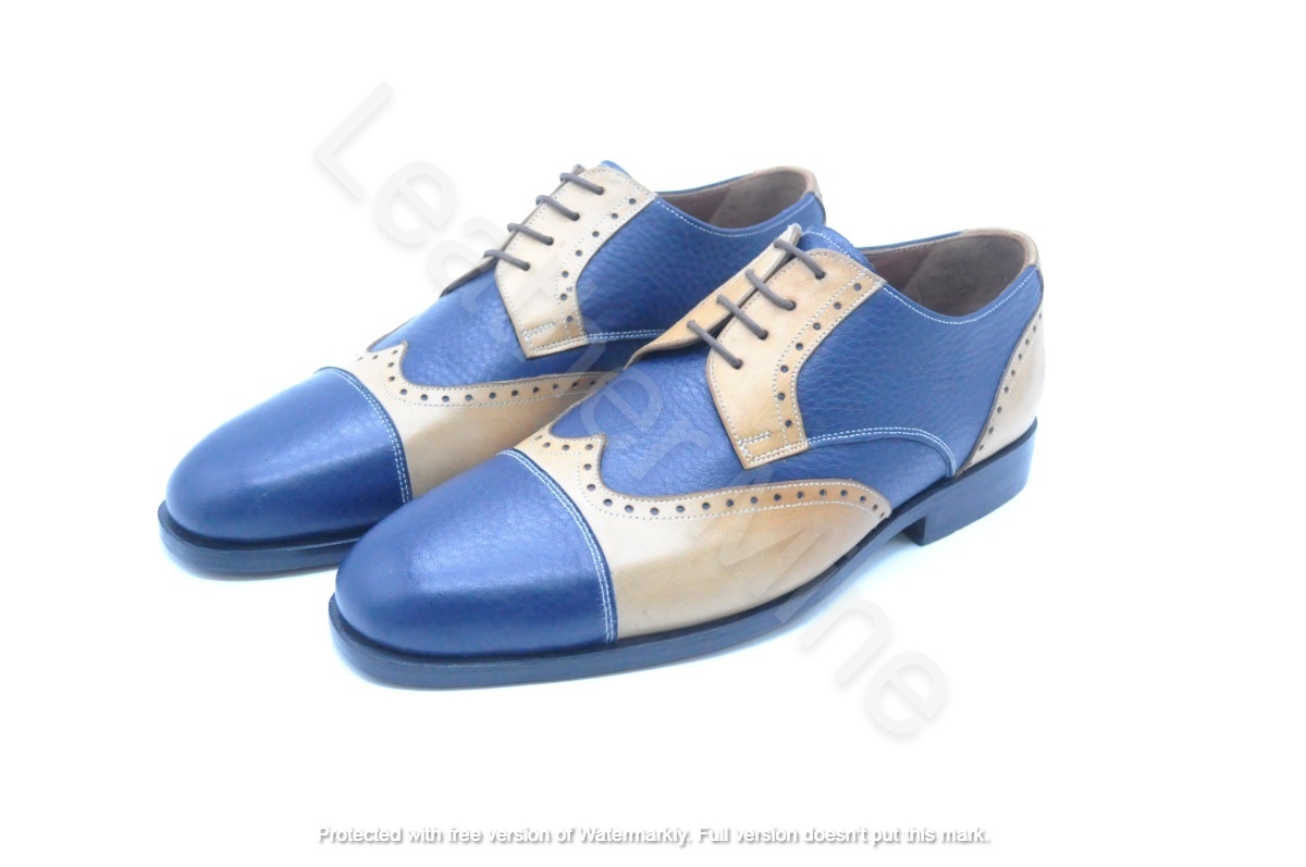 Handmade Men's Blue Derby Leather Oxfords Dress Shoes, Custom Made Formal Shoes