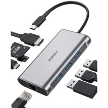 Aukey 8-in-1 USB C Hub with 4K HDMI, Gigabit Ethernet Port - Silver - £39.32 GBP
