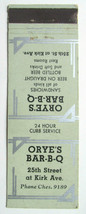 Orye&#39;s Bar-B-Q - Baltimore, Maryland Restaurant 20 Strike Matchbook Cover MD - £1.58 GBP