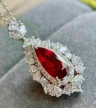 2.50Ct Pear Cut Red Ruby Simulated Teardrop Pendant Chain 925 Silver Gold Plated - £95.90 GBP